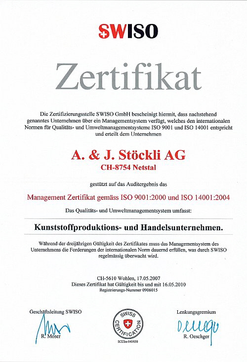 Stöckli AG - Zertifikat Stöckli AG - Zertifikat
